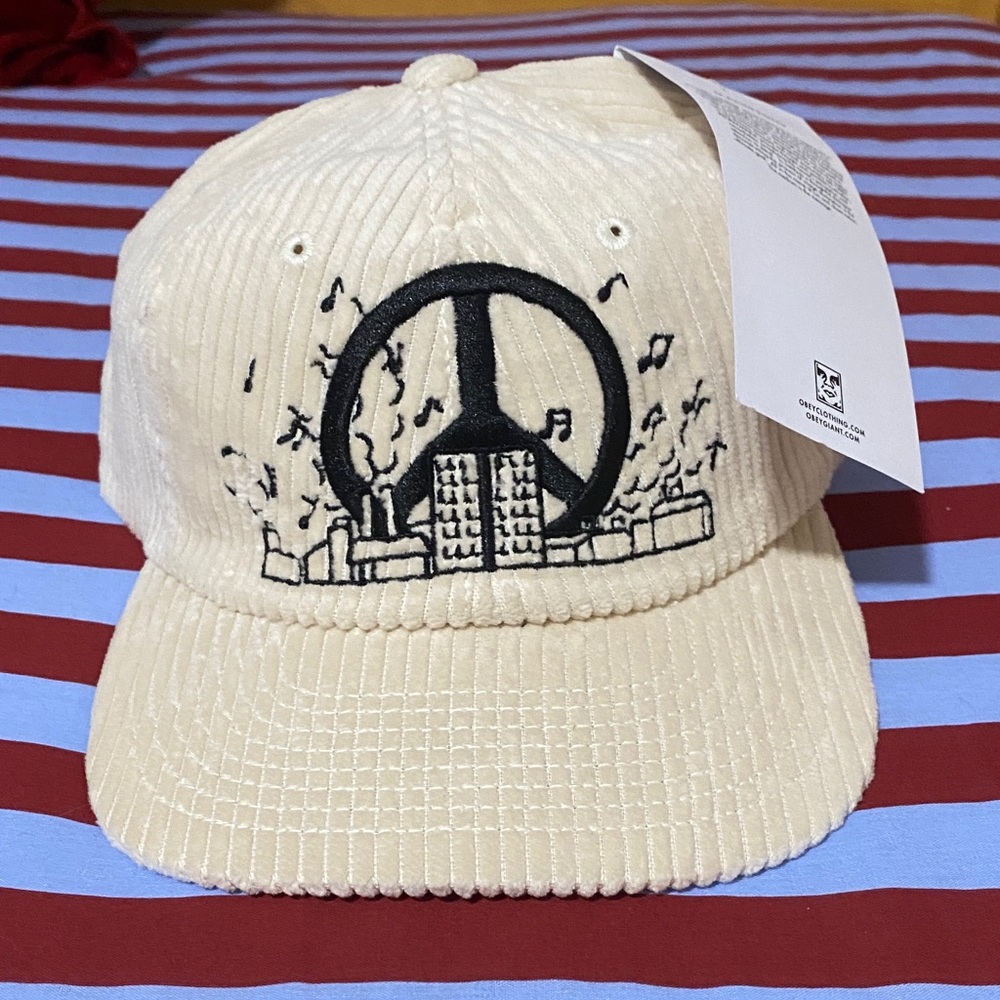 Obey Cream Corduroy SnapBack Cap with Black Embroidery